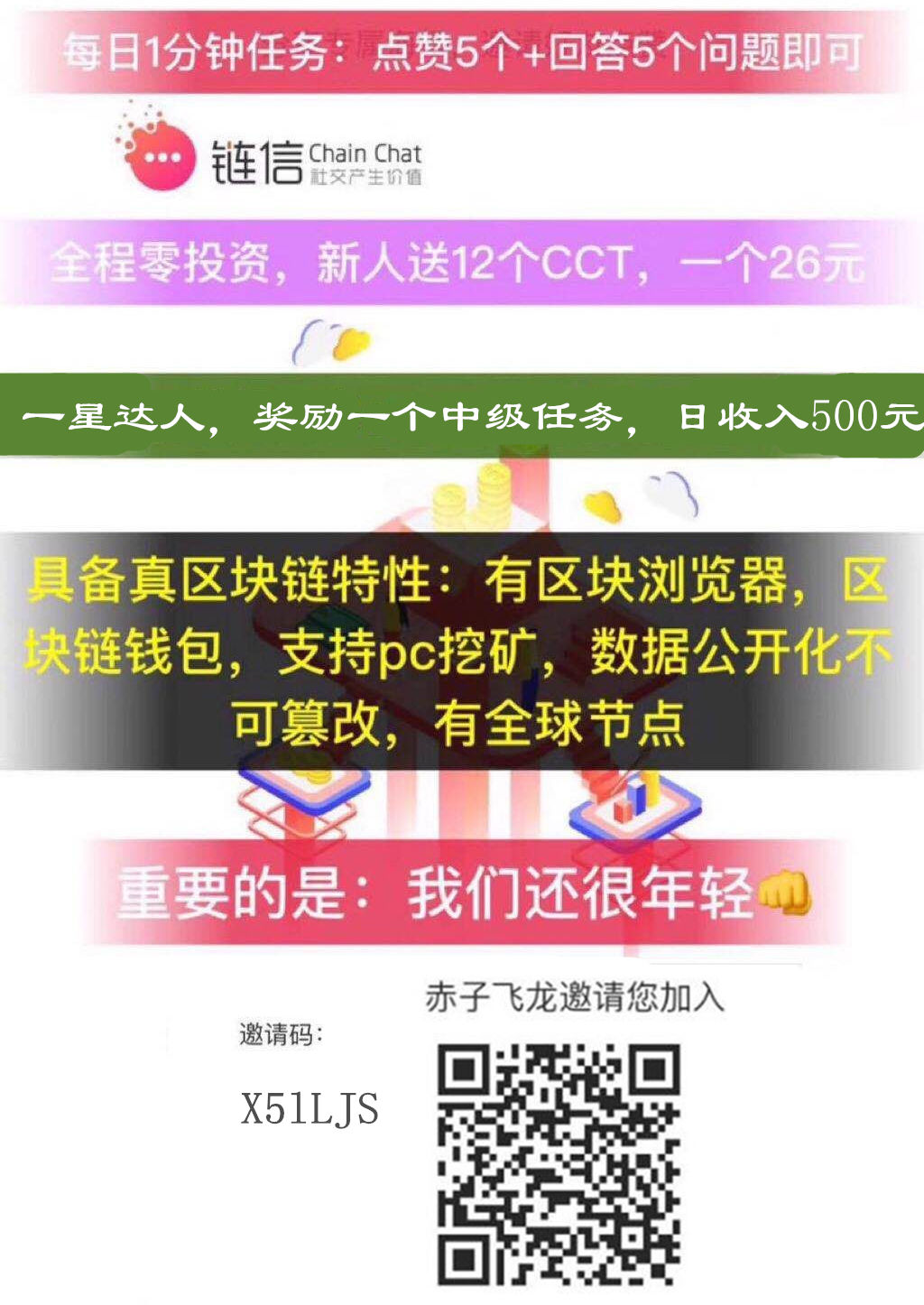 夸克链信邀请海报 2019年9月7日收到《夸克链信》区块链赚钱平台收款66元,超强平台值得信赖,认真工作做一星达人日收入500元!